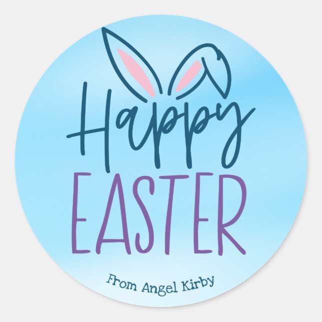 Happy Easter Bunny Ears, Simple Classic Round Sticker (Front)