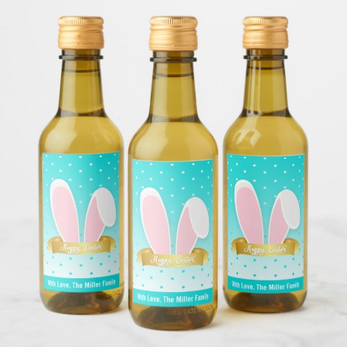 Happy Easter Bunny Ears Teal Mini Wine Label Set