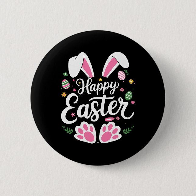 Happy Easter Bunny Easter Egg Hunt Squad Easter Wo Button (Front)