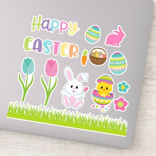 Happy Easter Bunny Easter Eggs Tulips stickers