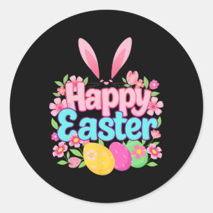Happy Easter Bunny Easter Outfit Egg Nest Flower R Classic Round Sticker