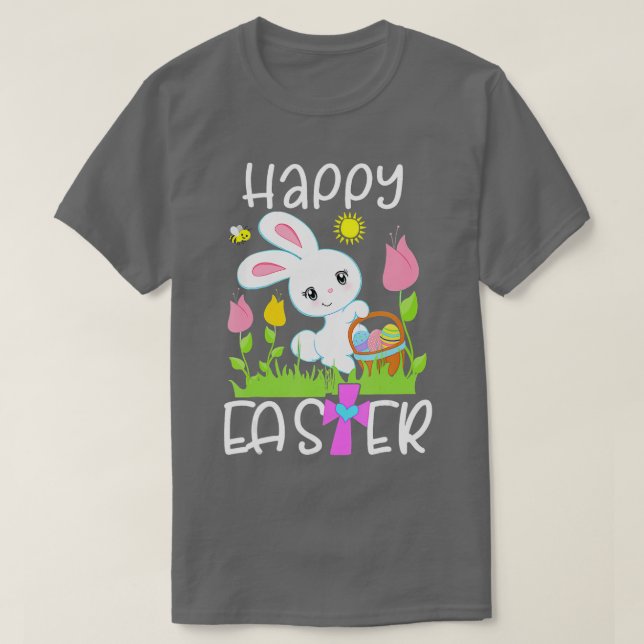 Happy Easter Bunny Egg Basket Honeybee Flower Chri T-Shirt (Design Front)