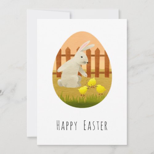 Happy Easter Bunny Egg Chicks Holiday Card