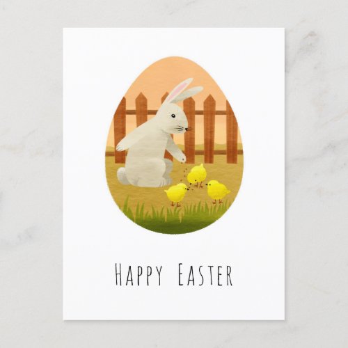 Happy Easter Bunny Egg Chicks Holiday Postcard