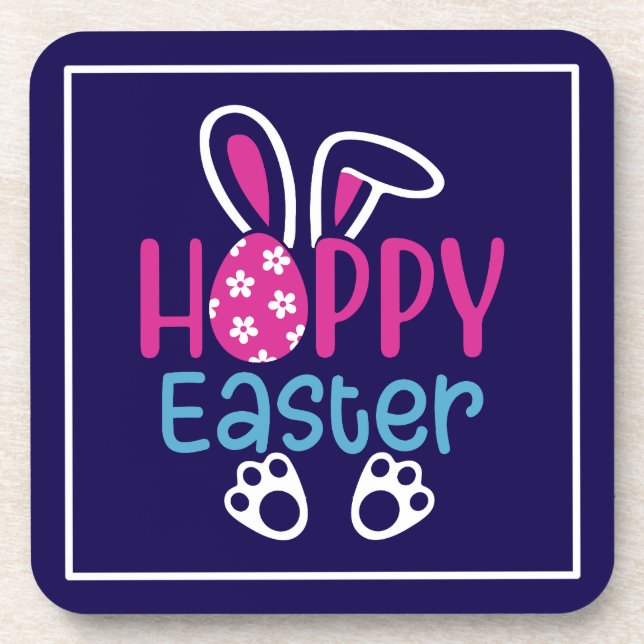 Happy Easter Bunny Egg Cute Spring Design Beverage Coaster (Front)