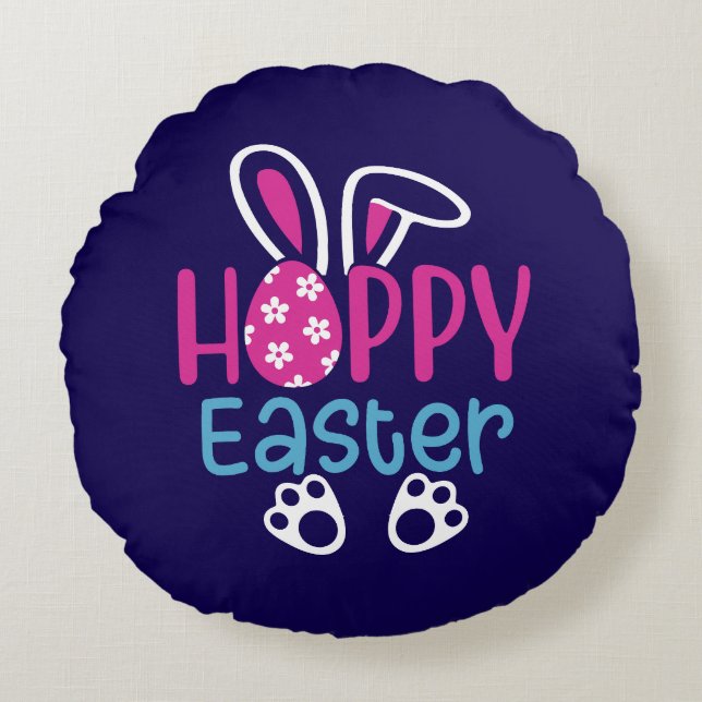 Happy Easter Bunny Egg Cute Spring Design Round Pillow (Front)
