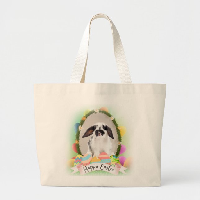 Happy Easter bunny, egg design Large Tote Bag (Front)