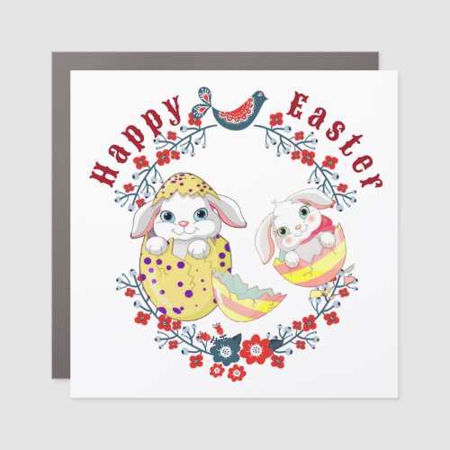  Happy Easter Bunny Egg Floral Wreath Bird Car Magnet
