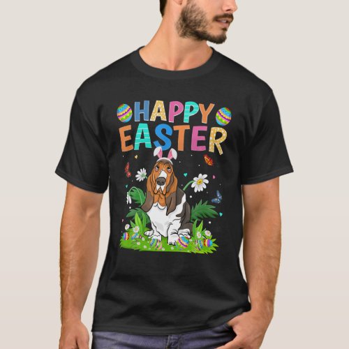 Happy Easter Bunny Egg Funny Basset Hound Dog East T_Shirt