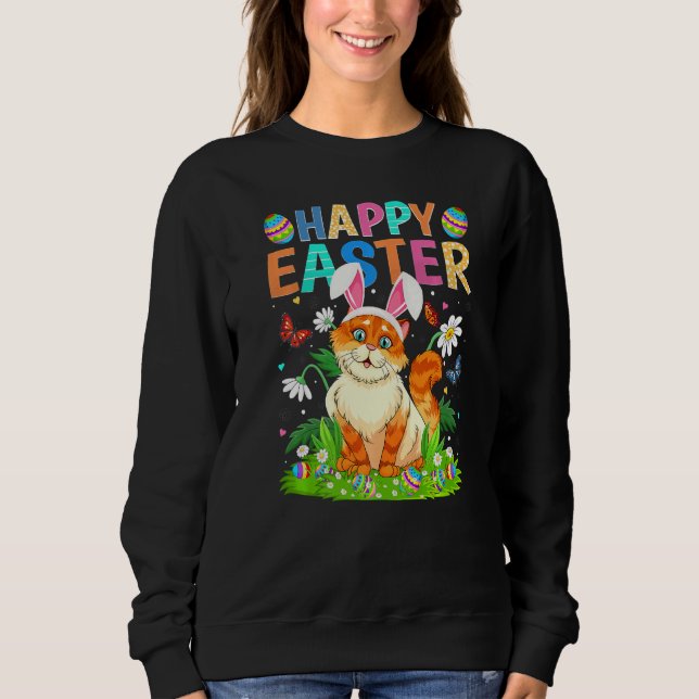 Happy Easter Bunny Egg Funny Cat Easter Sunday Sweatshirt (Front)