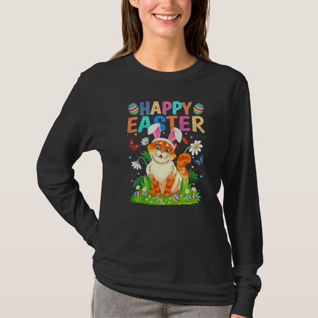 Happy Easter Bunny Egg Funny Cat Easter Sunday T-Shirt (Front)