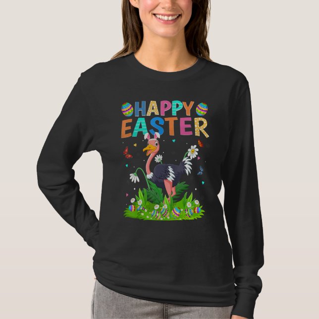 Happy Easter Bunny Egg Funny Ostrich Bird Easter S T-Shirt (Front)