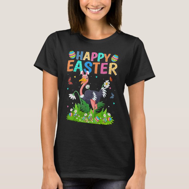 Happy Easter Bunny Egg Funny Ostrich Bird Easter S T-Shirt (Front)