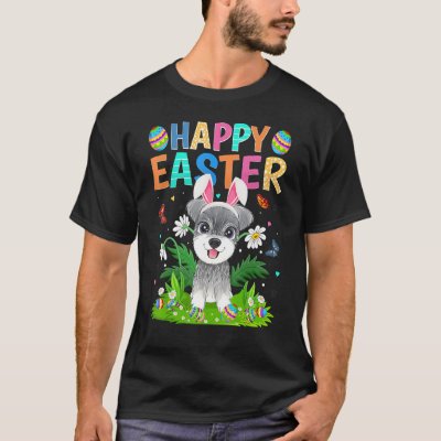 Happy Easter Bunny Egg Funny Schnauzer Dog Easter  T-Shirt