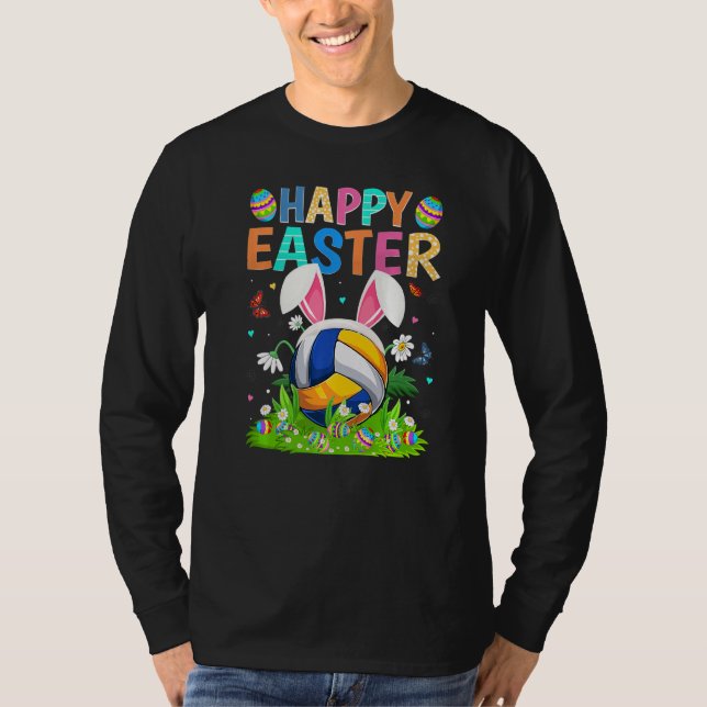 Happy Easter Bunny Egg Funny Volleyball Easter Sun T-Shirt (Front)
