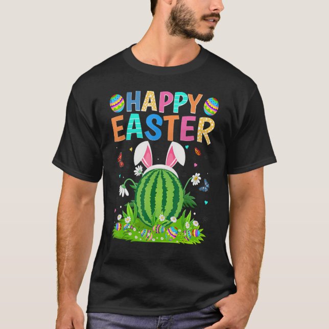 Happy Easter Bunny Egg Funny Watermelon Easter Sun T-Shirt (Front)