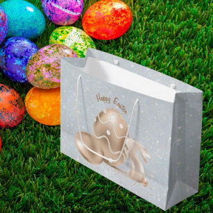Happy Easter Bunny Egg Glitter Elegant Modern Large Gift Bag