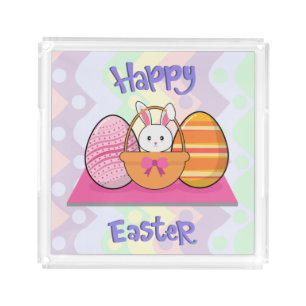 Happy Easter Bunny Eggs Basket Cute Easter Acrylic Tray