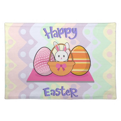 Happy Easter Bunny Eggs Basket Cute Easter  Cloth Placemat