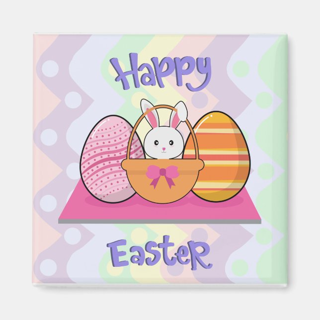 Happy Easter Bunny Eggs Basket Cute Easter  Magnet (Front)