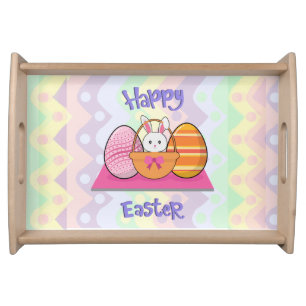 Happy Easter Bunny Eggs Basket Cute Easter Serving Tray