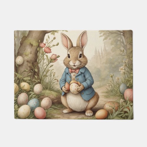 Happy Easter Bunny Eggs Basket Illustration Doormat