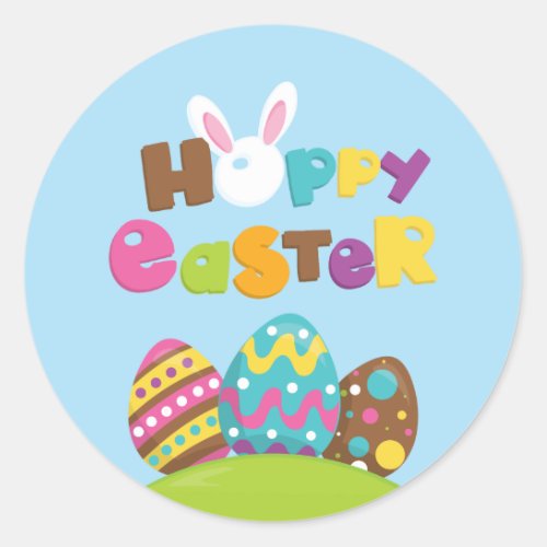 Happy Easter Bunny Eggs Classic Round Sticker
