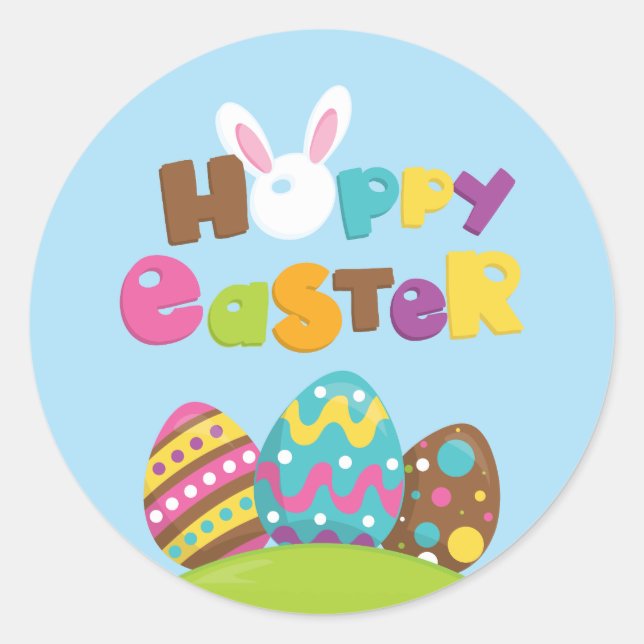Happy Easter Bunny Eggs Classic Round Sticker (Front)