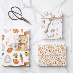 Happy Easter, Bunny & Eggs Coordinated Wrapping Paper Sheets