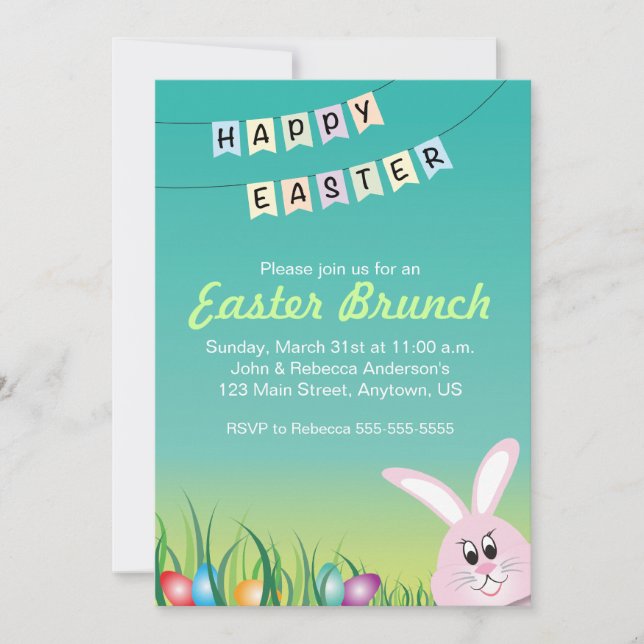 Happy Easter, Bunny & Eggs Easter Brunch Invitation (Front)
