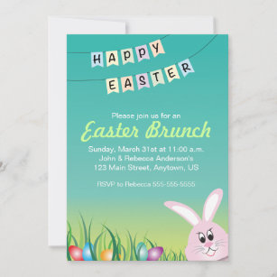 Happy Easter, Bunny & Eggs Easter Brunch Invitation