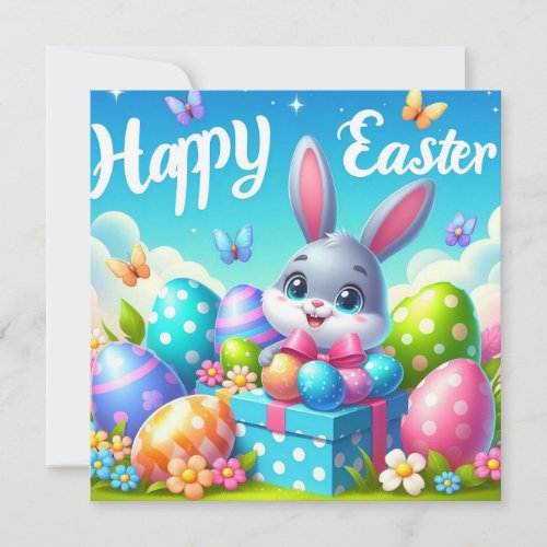 Happy Easter _ Bunny Eggs in Pastel Colors Holiday Card