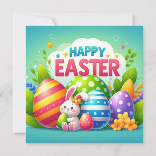 Happy Easter _ Bunny Eggs in Pastel Colors Holiday Card