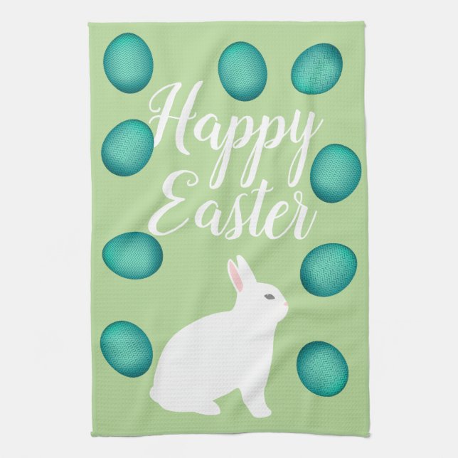 Happy Easter Bunny & Eggs Kitchen Towel (Vertical)