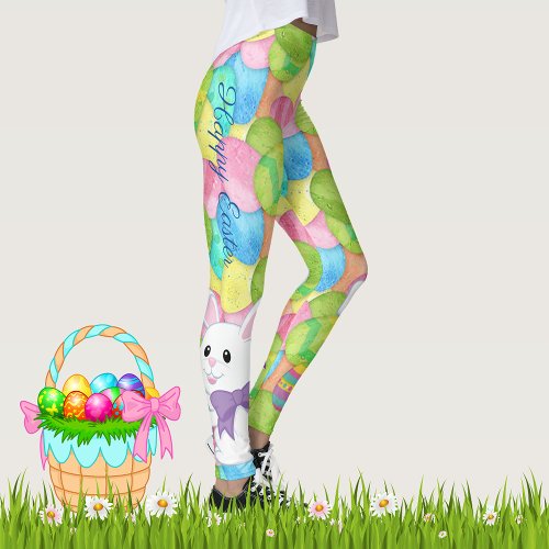 Happy Easter Bunny Eggs Personalize Womens XS _ L Leggings