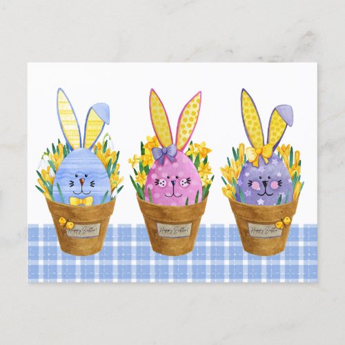 Happy Easter Bunny Eggs Postcard