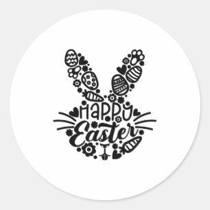 Happy Easter, Bunny Face Men Women Kids Cute Easte Classic Round Sticker
