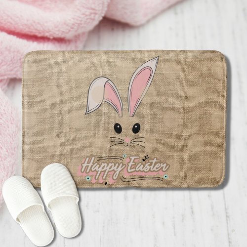 Happy Easter Bunny Face Neutral Polka Dots  Bath Mat