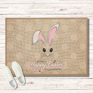 Happy Easter Bunny Face Neutral Polka Dots Doormat
