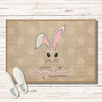 Happy Easter Bunny Face Neutral Polka Dots Doormat by Sozo4all at Zazzle