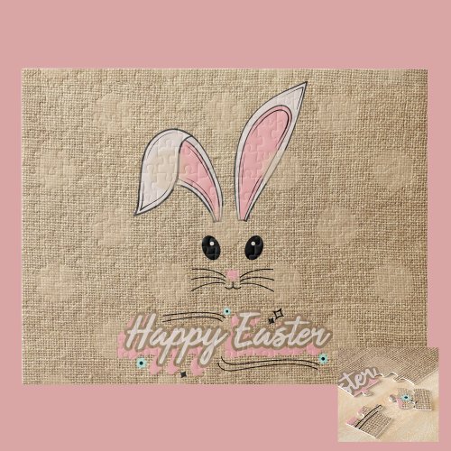 Happy Easter Bunny Face Neutral Polka Dots Jigsaw Puzzle