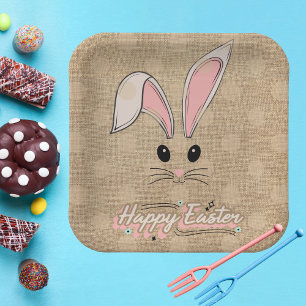 Happy Easter Bunny Face Neutral Polka Dots Paper Plates