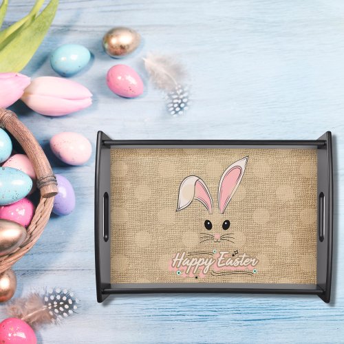Happy Easter Bunny Face Neutral Polka Dots  Serving Tray