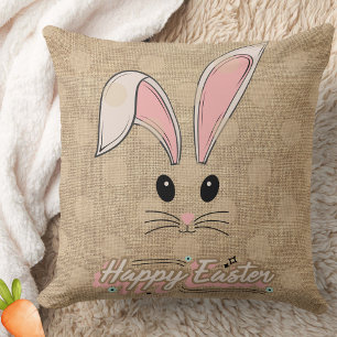 Happy Easter Bunny Face Neutral Polka Dots Throw Pillow