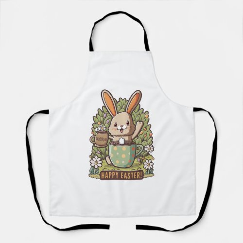 Happy Easter Bunny Floral Egg Hunting Coffee Lover Apron