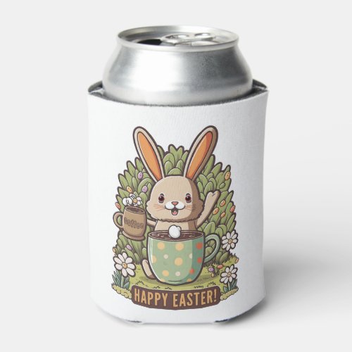 Happy Easter Bunny Floral Egg Hunting Coffee Lover Can Cooler