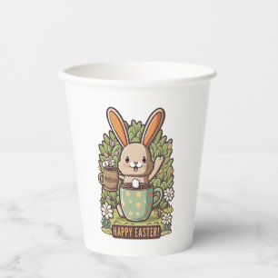 Happy Easter Bunny Floral Egg Hunting Coffee Lover Paper Cups