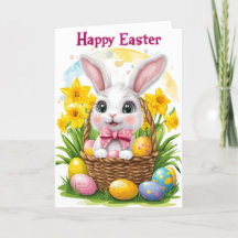 Happy Easter Bunny Floral Holiday Card