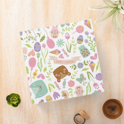 Happy Easter Bunny Floral Pattern 3 Ring Binder