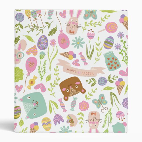 Happy Easter Bunny Floral Pattern 3 Ring Binder